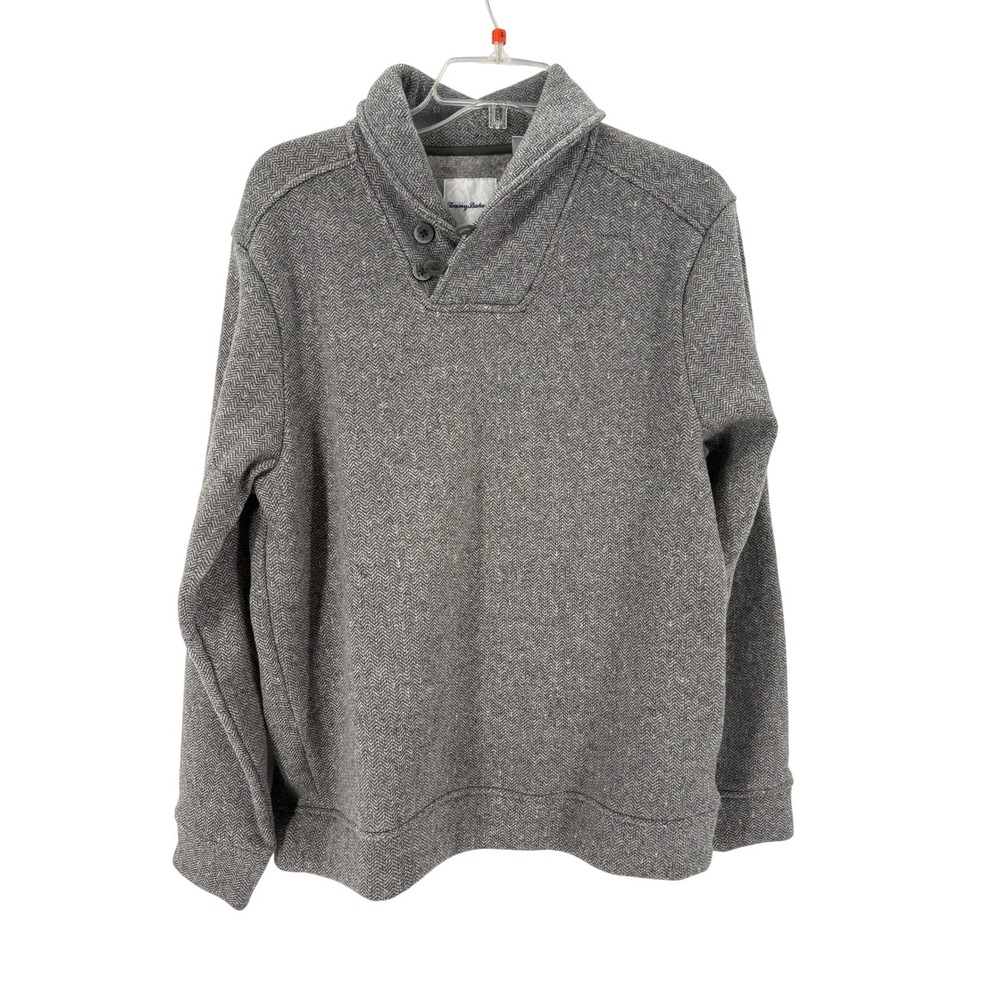 Tommy Bahama Herringbone Shawl Collar Pullover Sweater‎ Women's Small Gray
